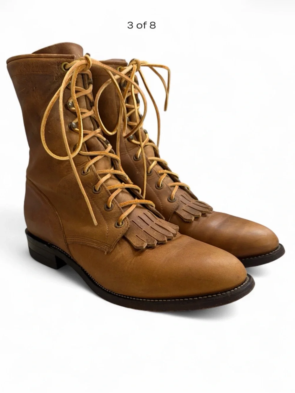 Vintage JUSTIN 545 Bay Apache Leather Lace Up Roper Boots Men's 8.5 D